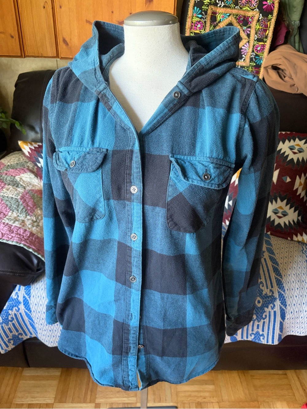 Ripzone Women's Apex Flannel Hooded Plaid Button Down Long Sleeve Shirt Size Med